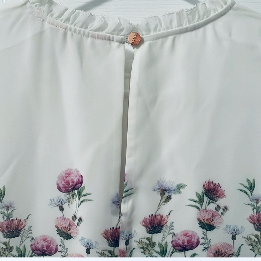 Ted Baker London White and Pink Floral Long Sleeve Dress - Picture 7 of 8